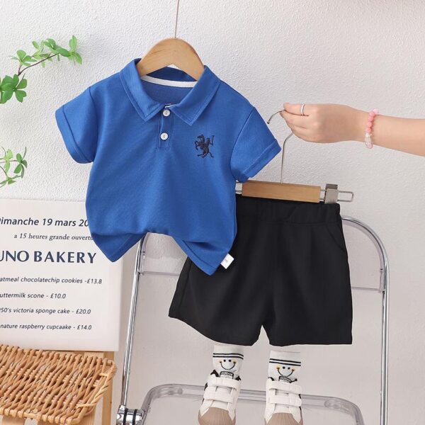 Boys' set polo shirt flip 1 set 3 t-shirt men's new 5 two-piece set baby foreign style - Image 2