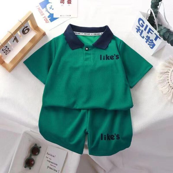 Summer children's POLO new waffle short-sleeved set Korean version two-piece set - Image 2