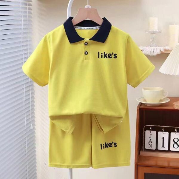 Summer children's POLO new waffle short-sleeved set Korean version two-piece set - Image 3