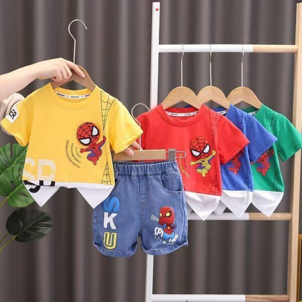 Boys' summer clothes 2024 new western style short-sleeved two-piece set baby children spider man jeans set fashion clothes - Image 3