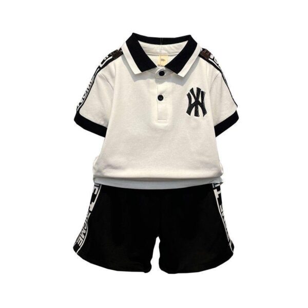 Boys' summer polo shirt set 2024 new baby Internet celebrity short-sleeved clothes little boy children's cool and handsome children's clothing