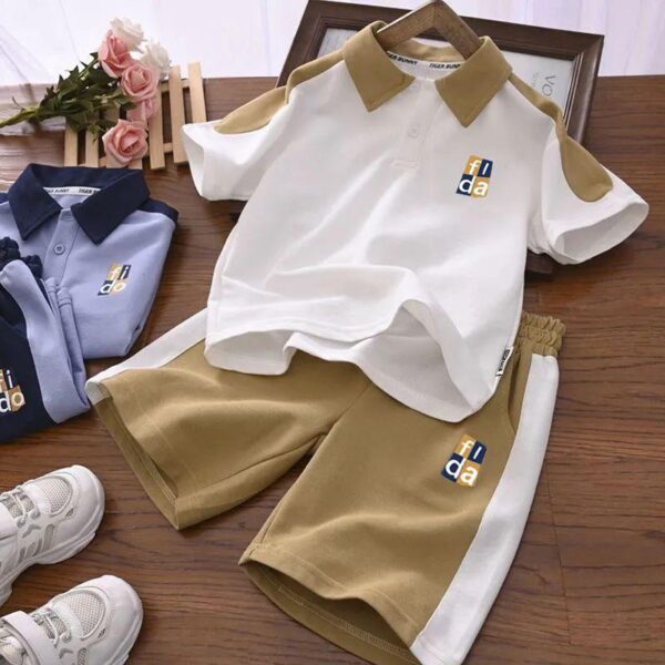 Boys' summer fashion short-sleeved set new middle-aged children's versatile POLO shirt Korean version lapel foreign style two-piece set trend - Image 4