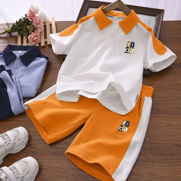 Boys' summer fashion short-sleeved set new middle-aged children's versatile POLO shirt Korean version lapel foreign style two-piece set trend