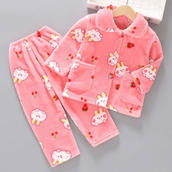 Autumn and winter children's flannel pyjamas girls baby boys homewear girls thickened boys coral velvet set - Image 5