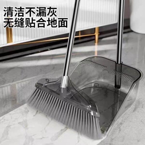 Broom set dustpan soft hair light luxury stainless steel combination sweeping broom household vertical thickened broom transparent - Image 5