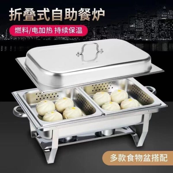 Stainless steel buffet stove buffet stove restaurant insulation breakfast stove alcohol heating stove buffet display plate with lid - Image 2