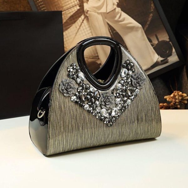 Fashion diamond-encrusted high-end dumpling bag leather handbag 2024 new middle-aged temperament mother bag versatile cross-body bag - Image 3