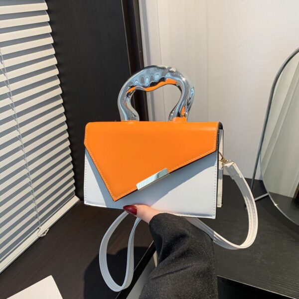 Fashion texture colour block new 2024 colour contrast spring casual simple cross-body metal hand-held small square bag female - Image 5