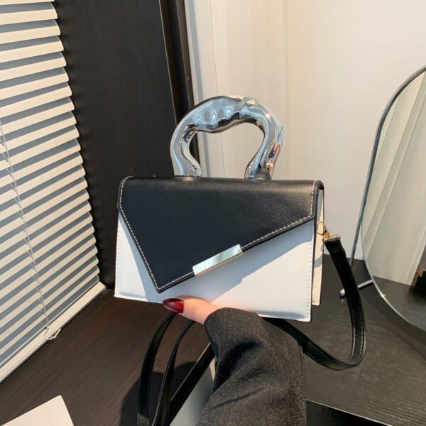 Fashion texture colour block new 2024 colour contrast spring casual simple cross-body metal hand-held small square bag female - Image 4