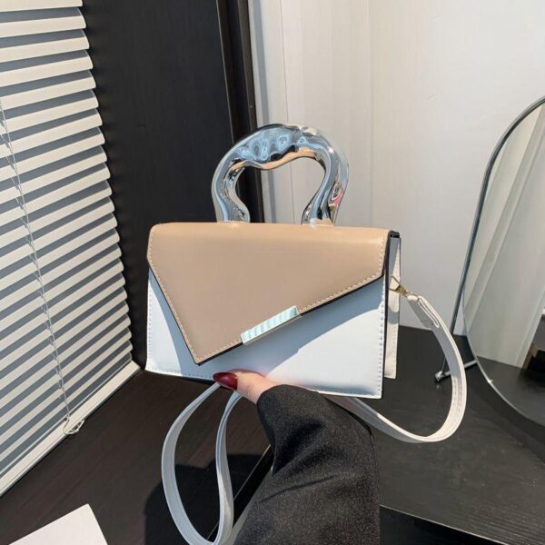 Fashion texture colour block new 2024 colour contrast spring casual simple cross-body metal hand-held small square bag female - Image 2