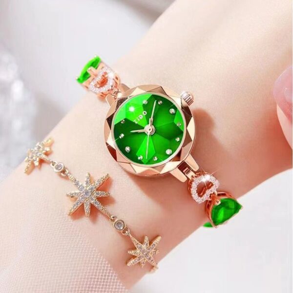 Gold inlaid jade green handbag watch women's small dial women's bracelet high-end women's watch luxury Jewellery buckle fashion emerald - Image 3