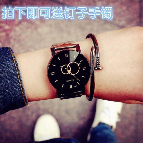 Korean version simple female middle school student fashion trend ulzzang men's steel band waterproof quartz couple watch pair