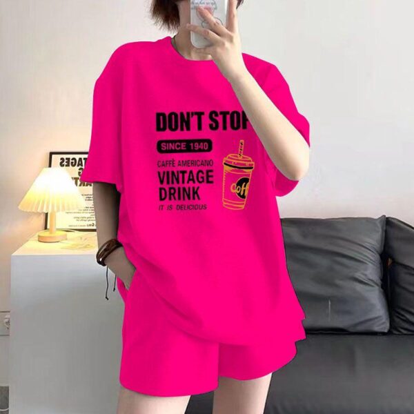 100 pure cotton set women's 2023 summer new loose Korean version fashion casual short-sleeved T-shirt shorts two-piece set sports - Image 2