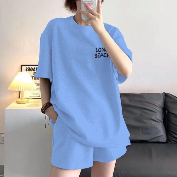 100 pure cotton set women's 2023 summer new loose Korean version fashion casual short-sleeved T-shirt shorts two-piece set sports - Image 3