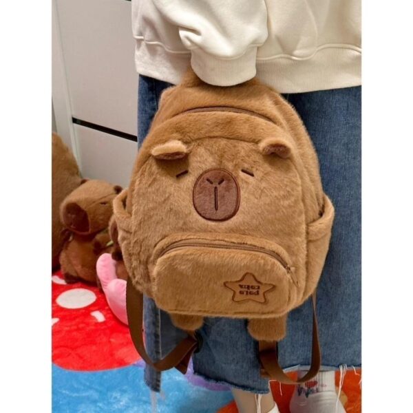 2024 new casual bag Kapibara plush cute cartoon versatile outdoor capybara fur bag backpack female - Image 4