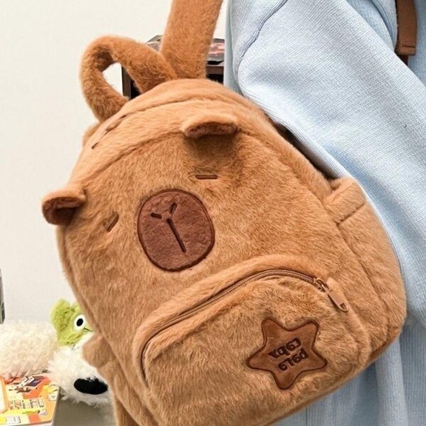 2024 new casual bag Kapibara plush cute cartoon versatile outdoor capybara fur bag backpack female - Image 2