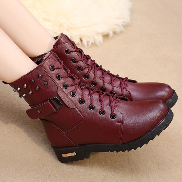 Leather plush warm winter Martin boots female student flat 2024 British style boots casual cotton shoes snow boots