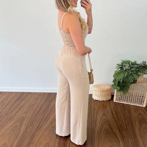 Foreign trade southern beauty clothing 2023 new fresh and sweet pleated V-neck flared sleeve shirt wide-leg pants casual suit