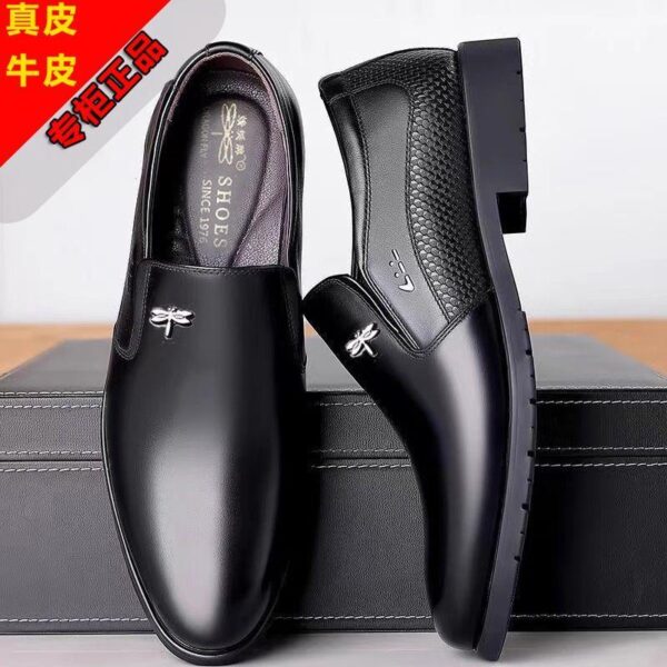 Hot sale in the store] Dragonfly brand men's shoes genuine leather business formal foot cover men's breathable plush thickened leather shoes men's winter black shoes - Image 2